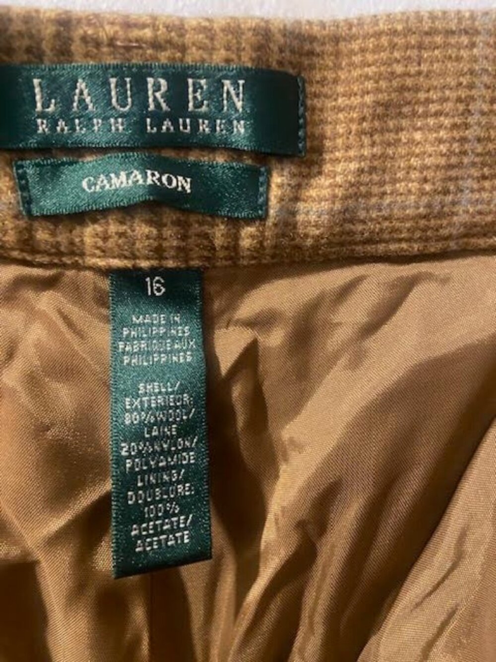 Lauren Ralph Lauren Camaron Plaid Wool Blend Dress Pants Size 16 Brown Career Of - Picture 5 of 7